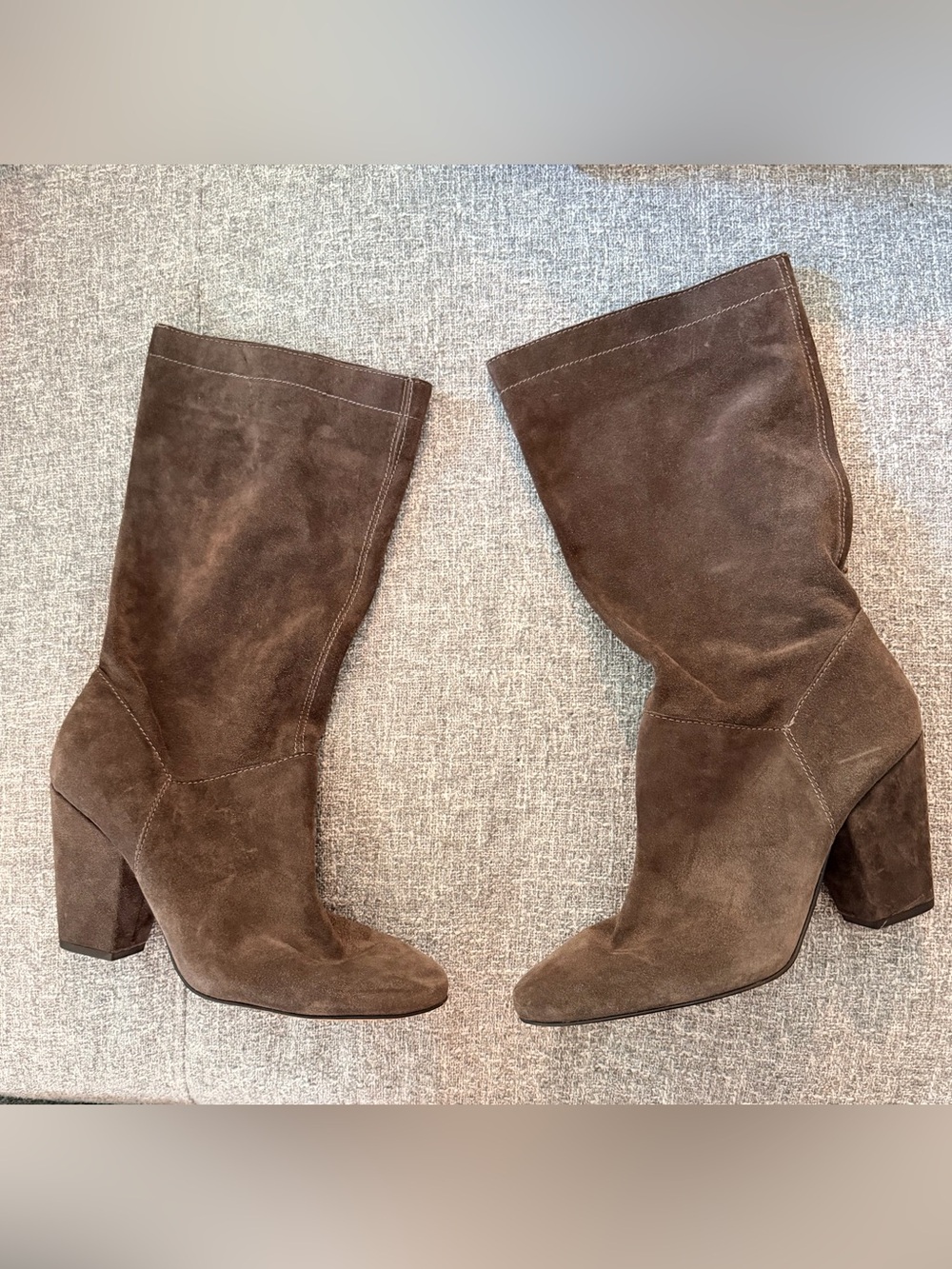 Women's Brown Suede Mid-Calf Block Heel Boots